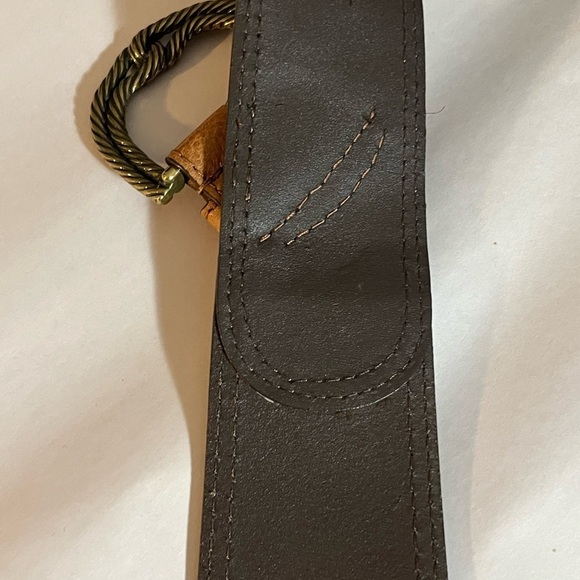 Chicos genuine leather boho Festival Brown/Tan artsy belt gold buckle Medium - Picture 5 of 11